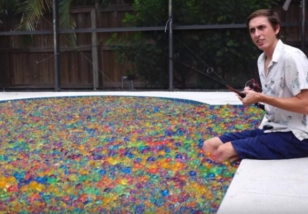 他們在泳池中倒入2500萬個會膨脹的水晶寶寶，隔了一天後竟然變成這種慘況，重點還有人跳進去...整個悲劇了